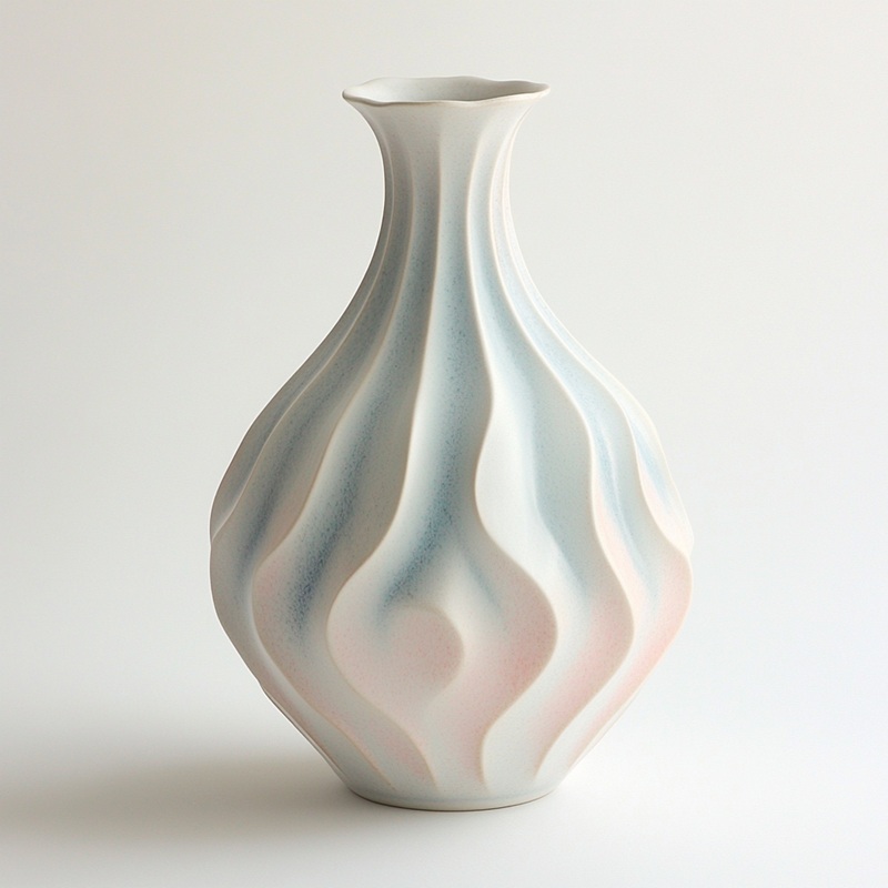 Wave Gradient Ceramic Vase - Soft Curve Pastel Color Flower Vase for Home