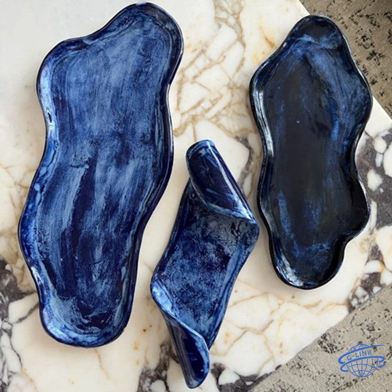 Elevate Your Table & Space: The Navy Blue Irregular Ceramic Serving Tray That Blends Art and Function
